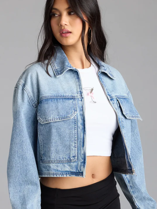 Cropped denim jacket