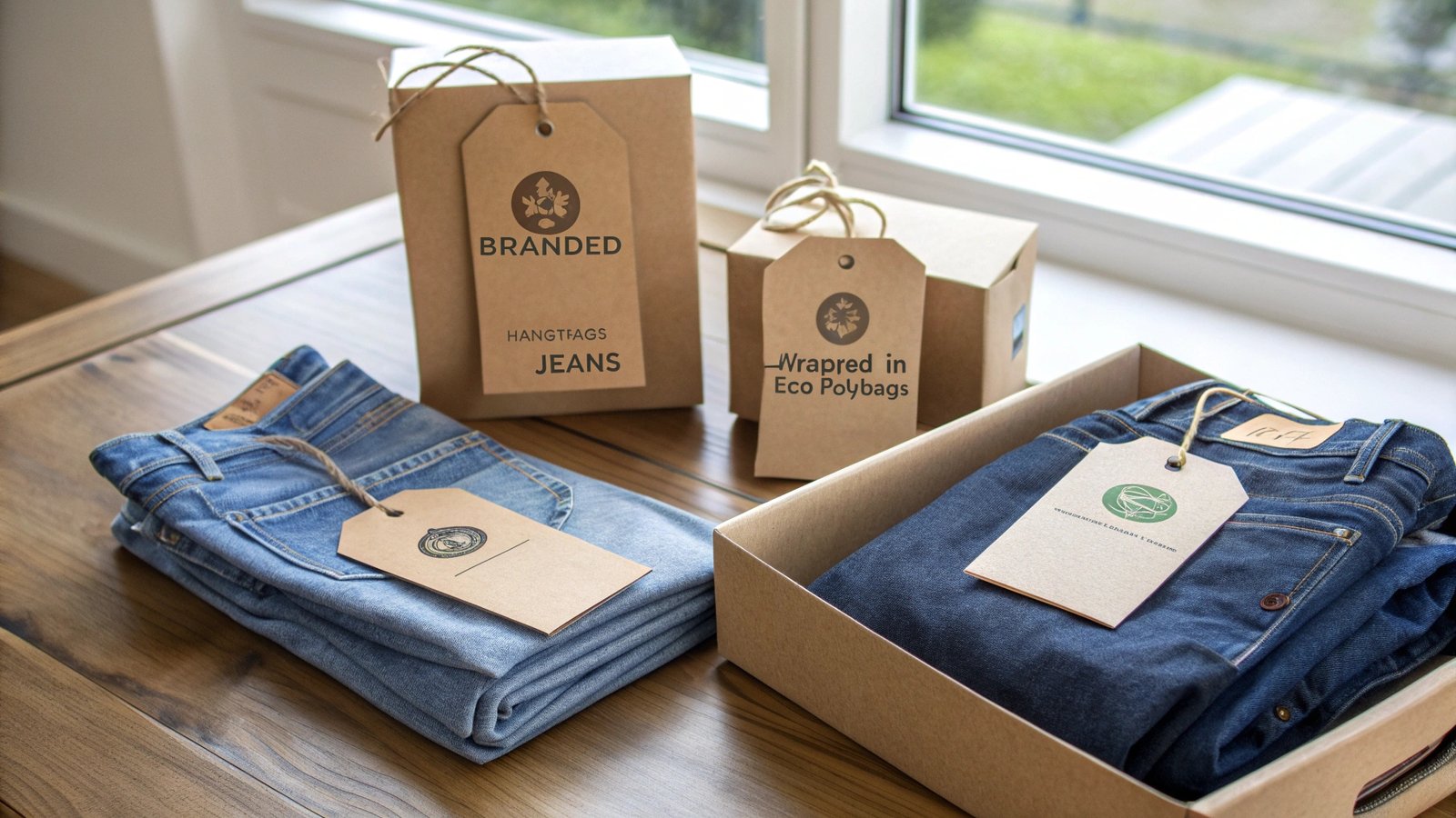 Complete your denim collection with branded presentation.