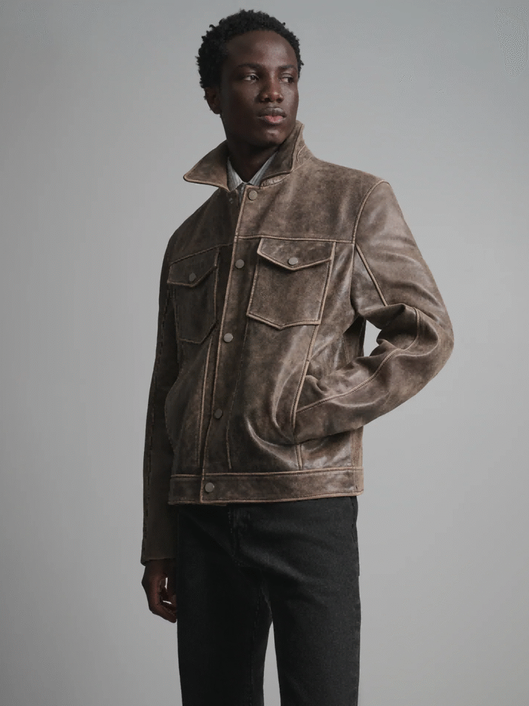 Vintage-Inspired Leather Trucker Jacket