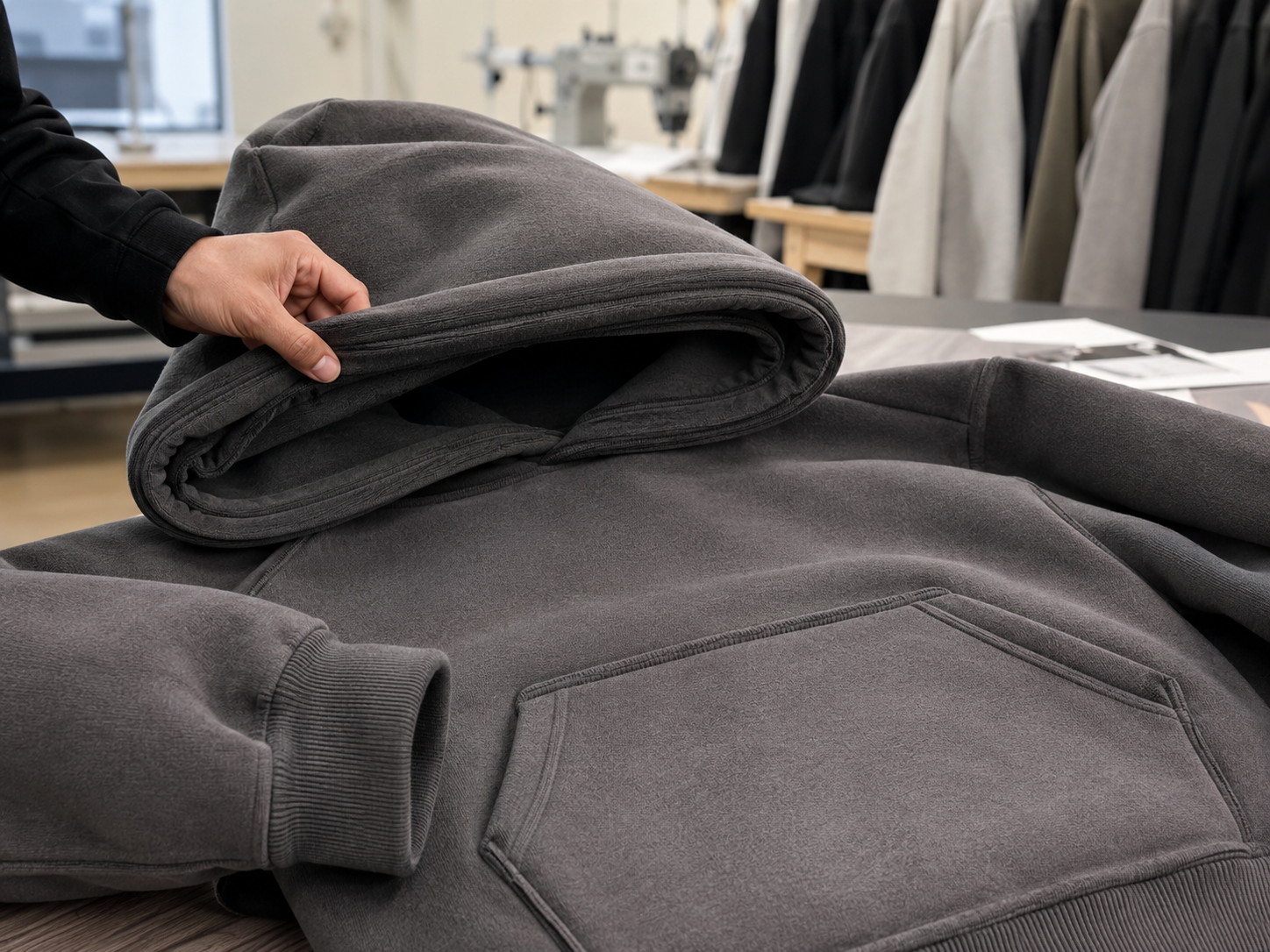 Heavyweight hoodie fabric and hood construction