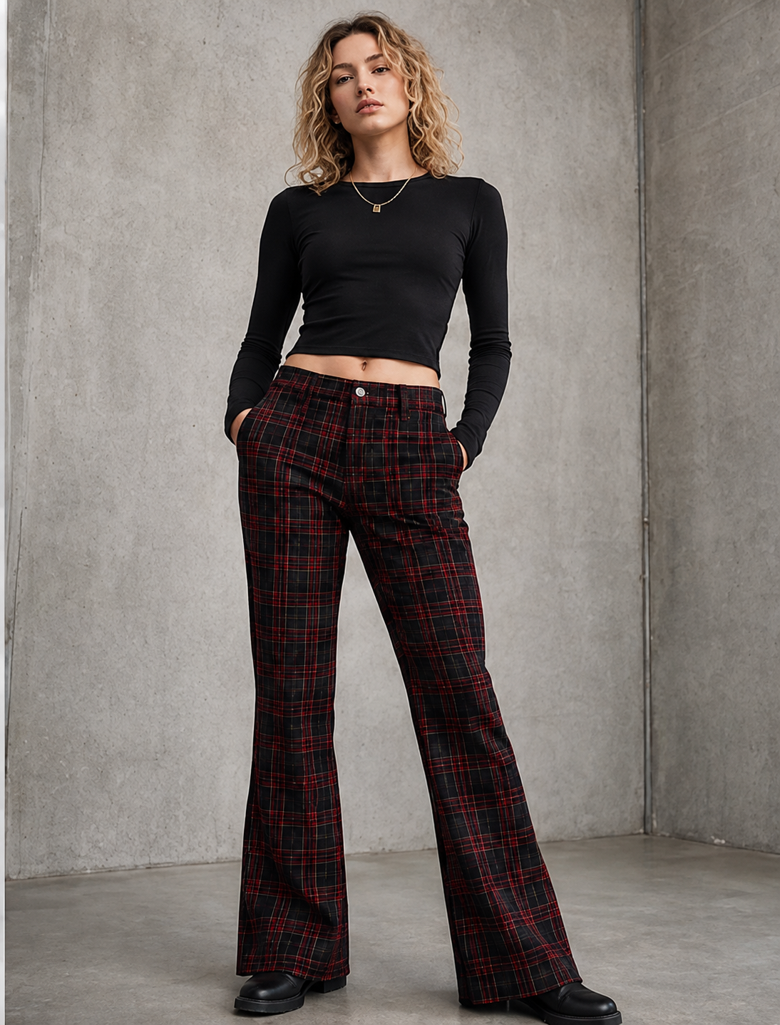 Custom subtle flare plaid pants