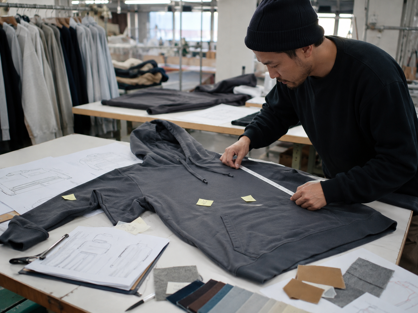 Garment technician measuring